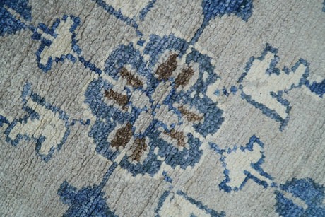 Traditional Oriental Gray And Blue Hand knotted Art Silk Area Rug