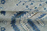 Traditional Oriental Gray And Blue Hand knotted Art Silk Area Rug
