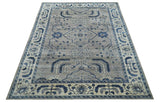 Traditional Oriental Gray And Blue Hand knotted Art Silk Area Rug