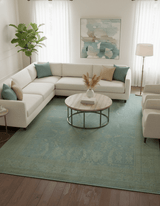 Traditional Oushak Beige And Blue 10x14 Hand Knotted Wool Area Rug