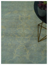 Traditional Oushak Beige And Blue 10x14 Hand Knotted Wool Area Rug