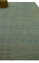 Traditional Oushak Beige And Blue 10x14 Hand Knotted Wool Area Rug