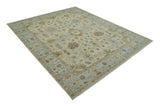 Traditional Oushak Beige, Brown And Blue Hand Knotted Custom Made Wool rug