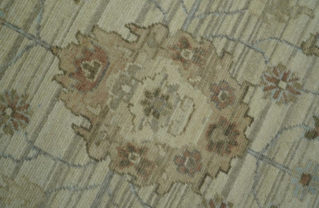 Traditional Oushak Beige, Brown And Blue Hand Knotted Custom Made Wool rug