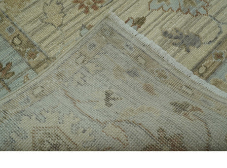 Traditional Oushak Beige, Brown And Blue Hand Knotted Custom Made Wool rug