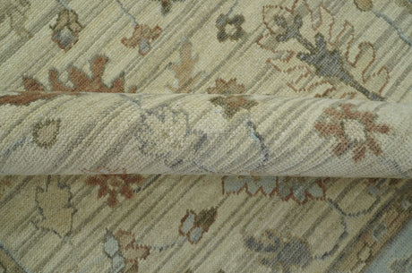 Traditional Oushak Beige, Brown And Blue Hand Knotted Custom Made Wool rug