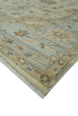 Traditional Oushak Beige, Brown And Blue Hand Knotted Custom Made Wool rug