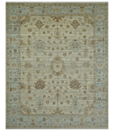 Traditional Oushak Beige, Brown And Blue Hand Knotted Custom Made Wool rug