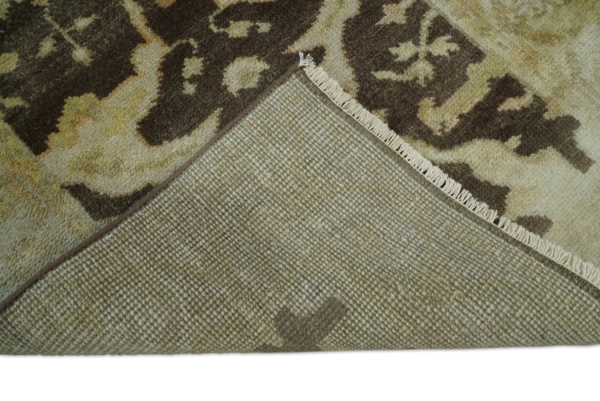 Traditional Oushak Brown and Beige Hand Knotted Wool Area Rug