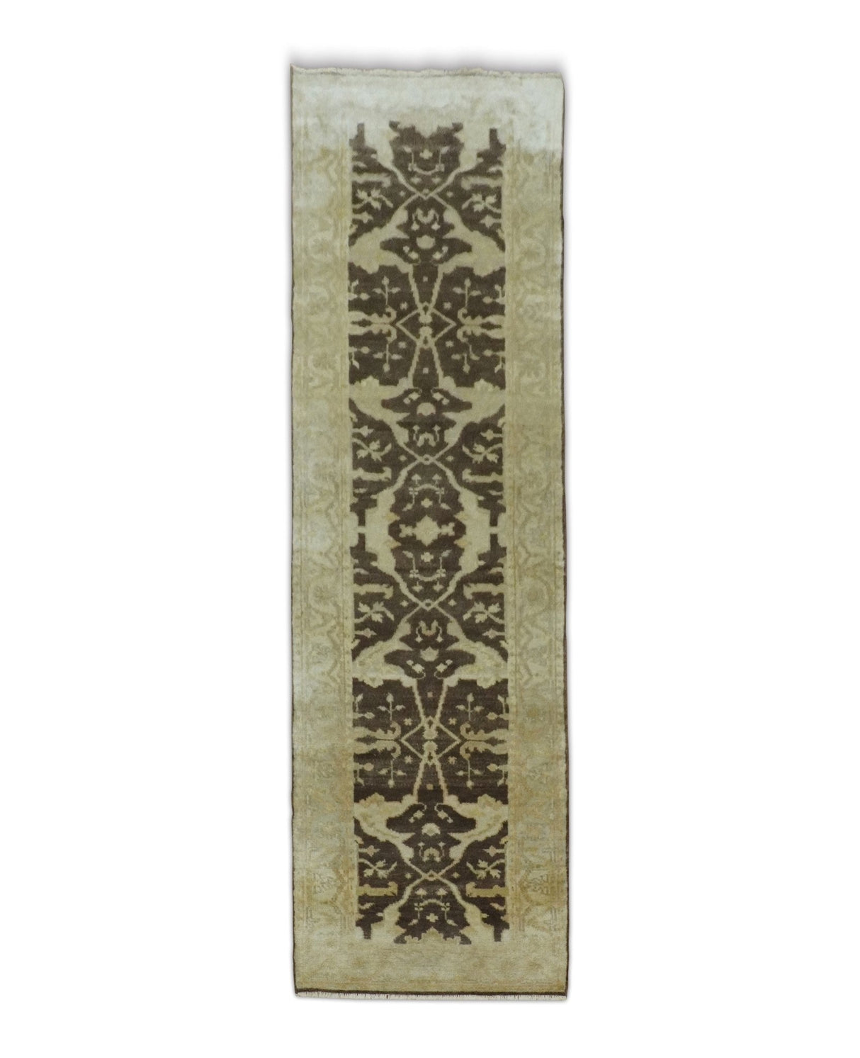 Traditional Oushak Brown and Beige Hand Knotted Wool Area Rug