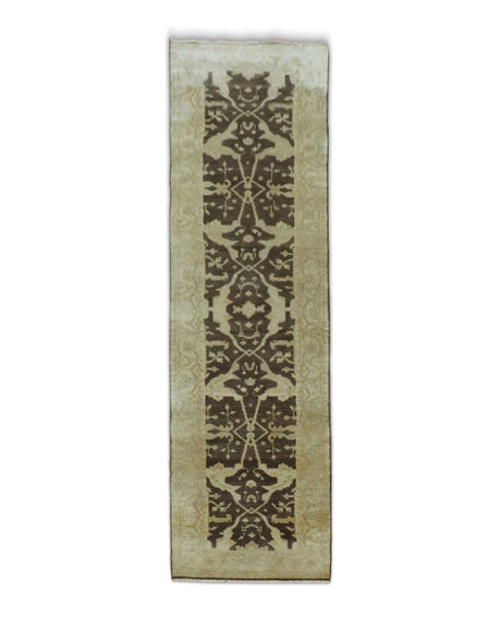 Traditional Oushak Brown and Beige Hand Knotted Wool Area Rug