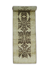 Traditional Oushak Brown and Beige Hand Knotted Wool Area Rug