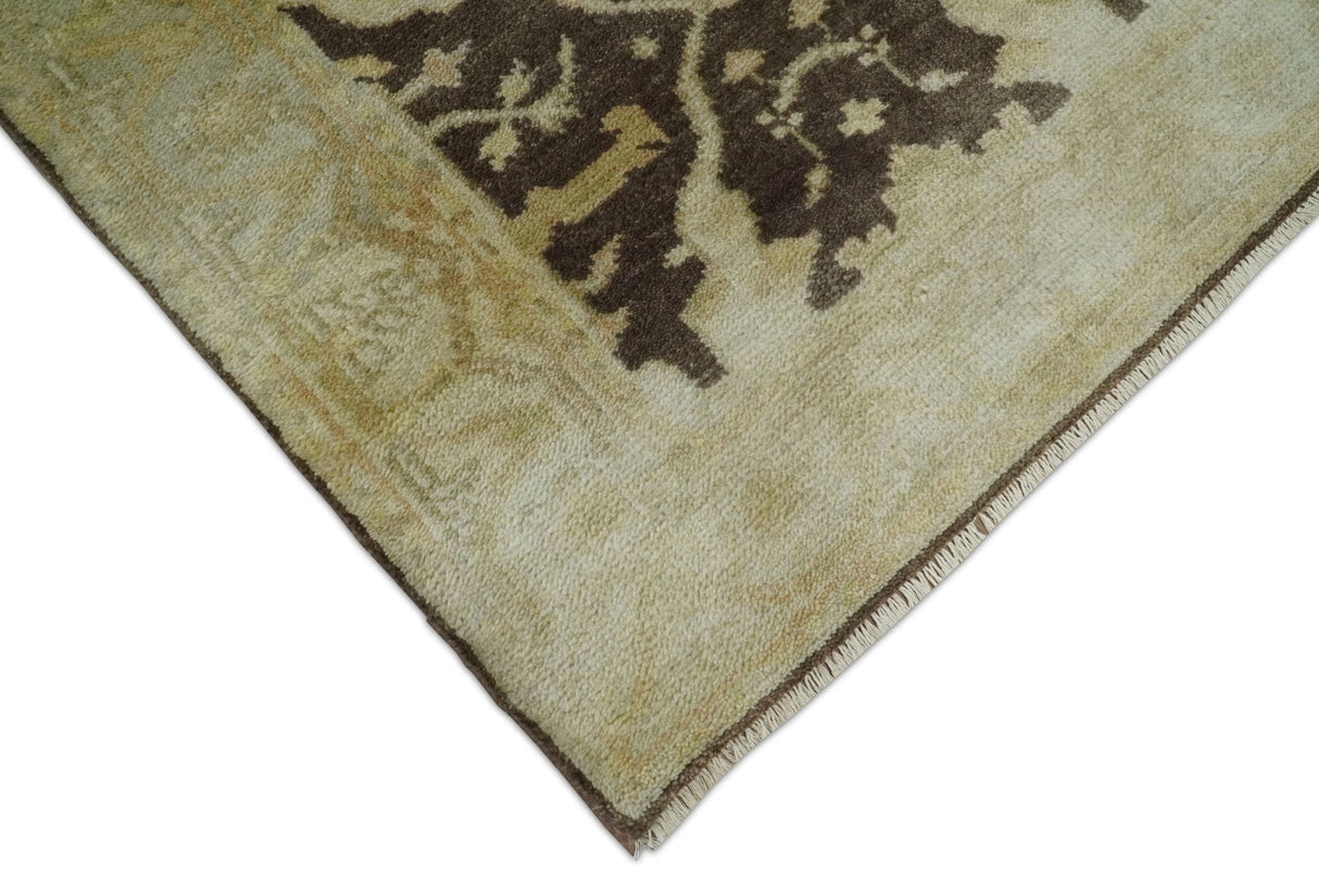 Traditional Oushak Brown and Beige Hand Knotted Wool Area Rug