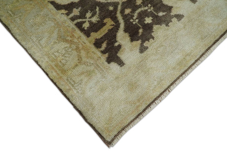 Traditional Oushak Brown and Beige Hand Knotted Wool Area Rug