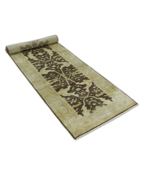 Traditional Oushak Brown and Beige Hand Knotted Wool Area Rug