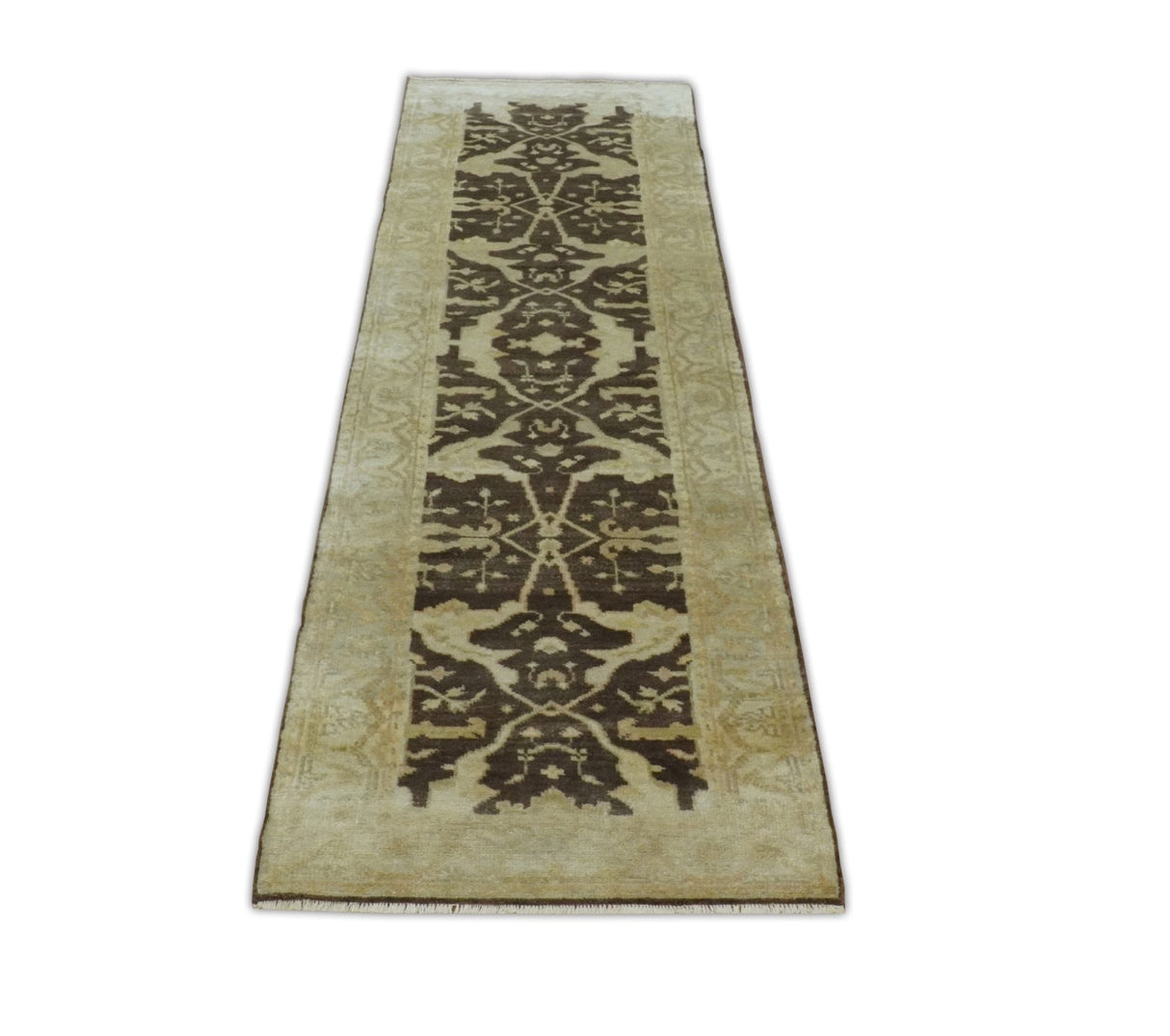 Traditional Oushak Brown and Beige Hand Knotted Wool Area Rug