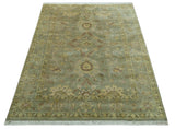 Traditional Oushak Design Antique Green And Brown 6x9 Hand Knotted Wool Rug