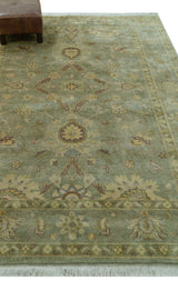 Traditional Oushak Design Antique Green And Brown 6x9 Hand Knotted Wool Rug