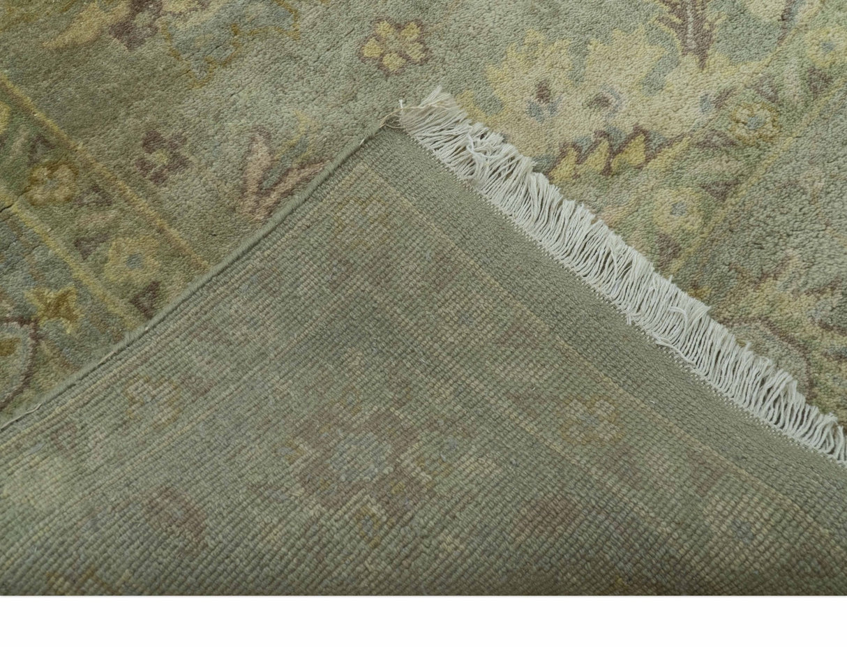 Traditional Oushak Design Antique Green And Brown 6x9 Hand Knotted Wool Rug