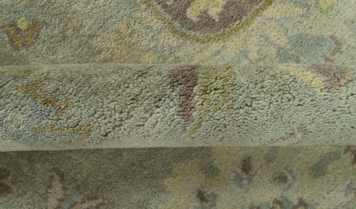 Traditional Oushak Design Antique Green And Brown 6x9 Hand Knotted Wool Rug