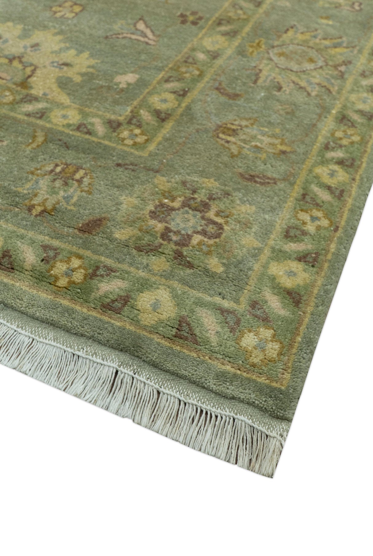 Traditional Oushak Design Antique Green And Brown 6x9 Hand Knotted Wool Rug