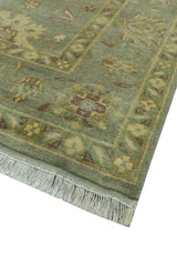 Traditional Oushak Design Antique Green And Brown 6x9 Hand Knotted Wool Rug