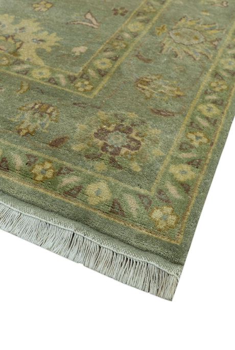 Traditional Oushak Design Antique Green And Brown 6x9 Hand Knotted Wool Rug