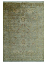 Traditional Oushak Design Antique Green And Brown 6x9 Hand Knotted Wool Rug