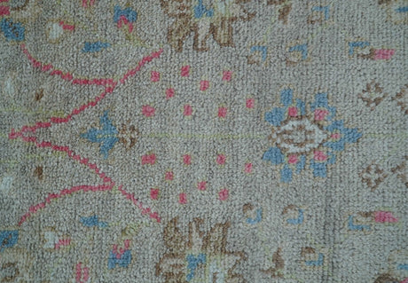 Traditional Oushak Design Beige And Blue 4x6 Hand knotted Wool Area Rug