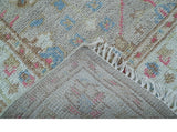 Traditional Oushak Design Beige And Blue 4x6 Hand knotted Wool Area Rug