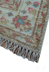 Traditional Oushak Design Beige And Blue 4x6 Hand knotted Wool Area Rug