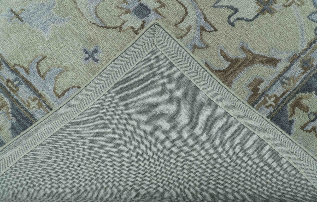 Traditional Oushak Design Beige And Blue Hand Tufted Custom Made Wool Rug