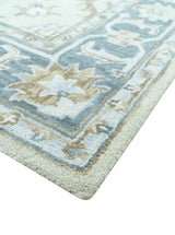 Traditional Oushak Design Beige And Blue Hand Tufted Custom Made Wool Rug