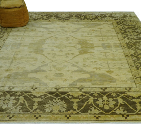 Traditional Oushak Design Beige And Brown 10x10 Hand Knotted Wool Area Rug