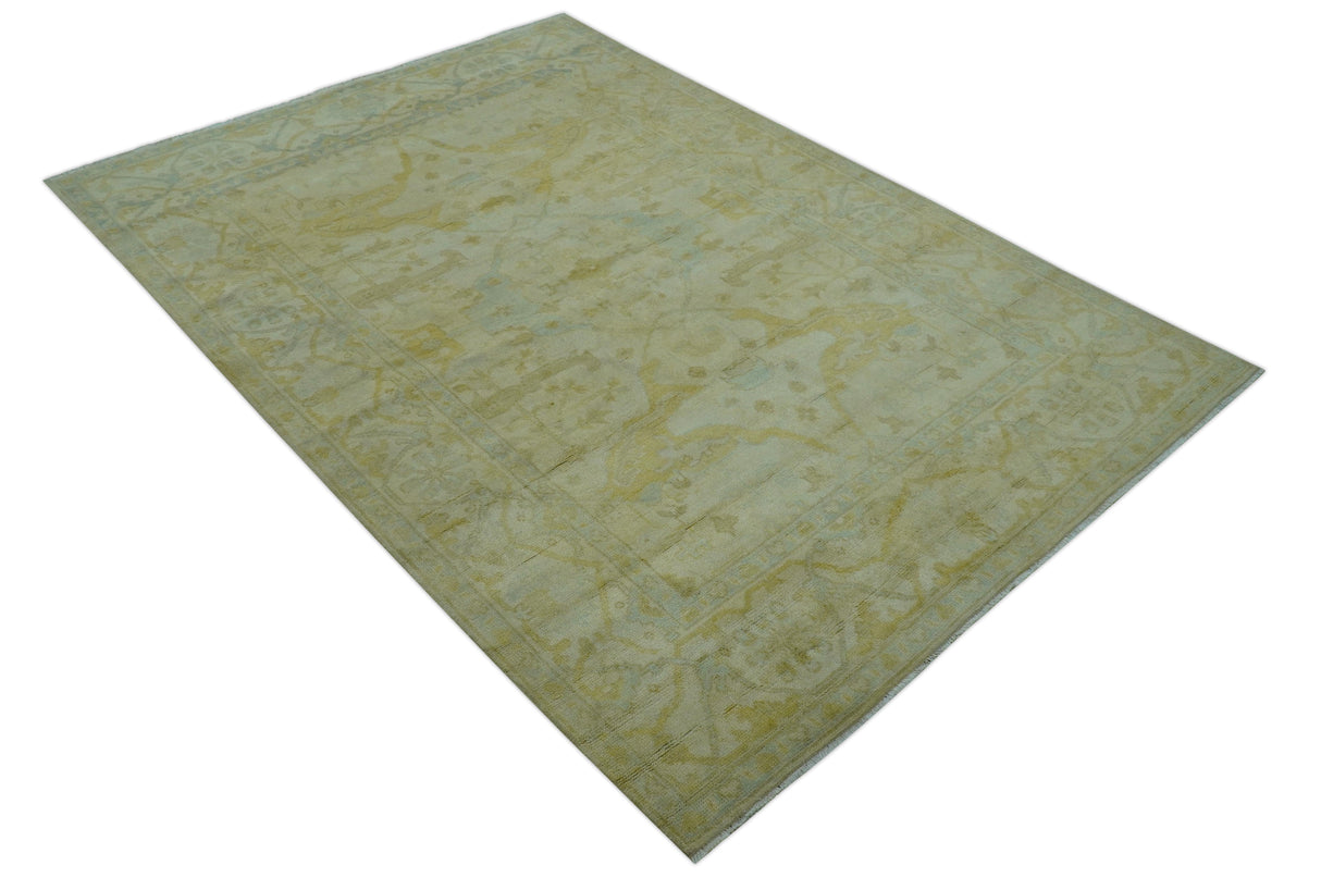 Traditional Oushak Design Beige And Gold 6x9 Hand Knotted Wool Area Rug