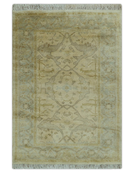 Traditional Oushak Design Beige And Gray 4x6 Hand Knotted Wool Area Rug