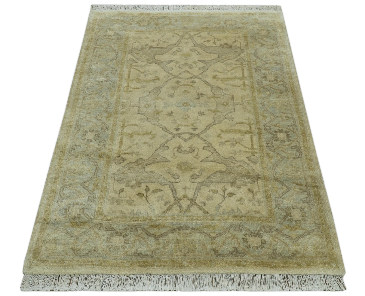 Traditional Oushak Design Beige And Gray 4x6 Hand Knotted Wool Area Rug