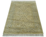 Traditional Oushak Design Beige And Gray 4x6 Hand Knotted Wool Area Rug