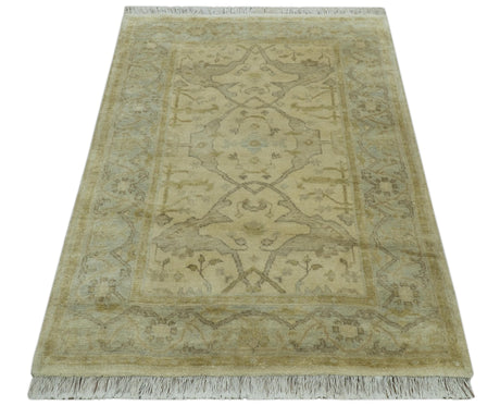 Traditional Oushak Design Beige And Gray 4x6 Hand Knotted Wool Area Rug
