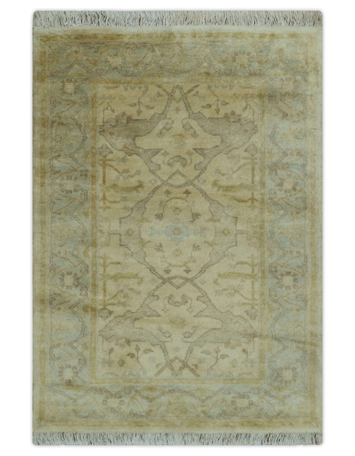 Traditional Oushak Design Beige And Gray 4x6 Hand Knotted Wool Area Rug