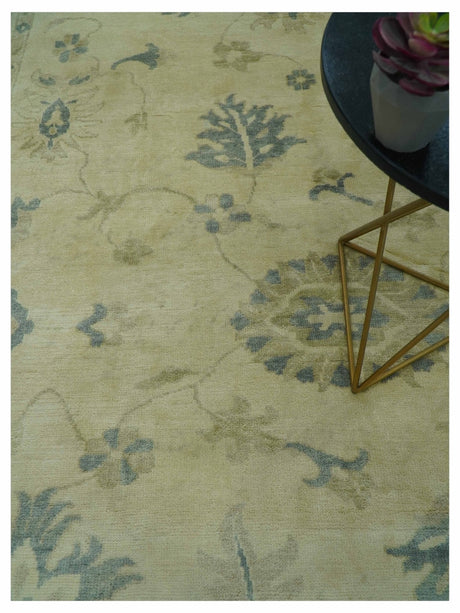 Traditional Oushak Design Beige And Gray Hand Knotted 9x12 Wool Area Rug