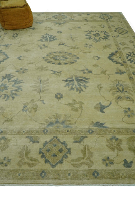 Traditional Oushak Design Beige And Gray Hand Knotted 9x12 Wool Area Rug