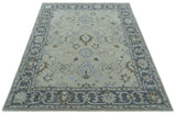 Traditional Oushak Design Beige, Blue And Silver 8x10 Hand Tufted Wool Area Rug