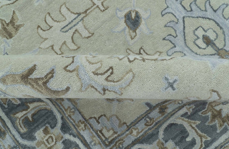 Traditional Oushak Design Beige, Blue And Silver 8x10 Hand Tufted Wool Area Rug