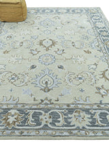 Traditional Oushak Design Beige, Blue And Silver 8x10 Hand Tufted Wool Area Rug