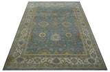 Traditional Oushak Design Blue And Beige 10x14 Hand Knotted Wool Rug