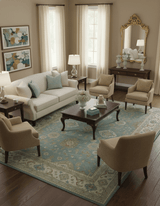 Traditional Oushak Design Blue And Beige 10x14 Hand Knotted Wool Rug