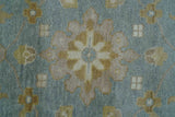 Traditional Oushak Design Blue And Beige 10x14 Hand Knotted Wool Rug