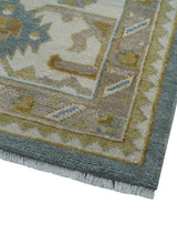 Traditional Oushak Design Blue And Beige 10x14 Hand Knotted Wool Rug