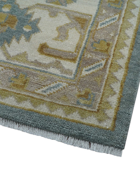 Traditional Oushak Design Blue And Beige 10x14 Hand Knotted Wool Rug